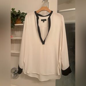 Karen Kane White Blouse with Black Trim